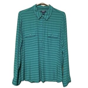 Old Navy Striped Green On Green Button-Down Shirt Relaxed Fit Womens XLarge